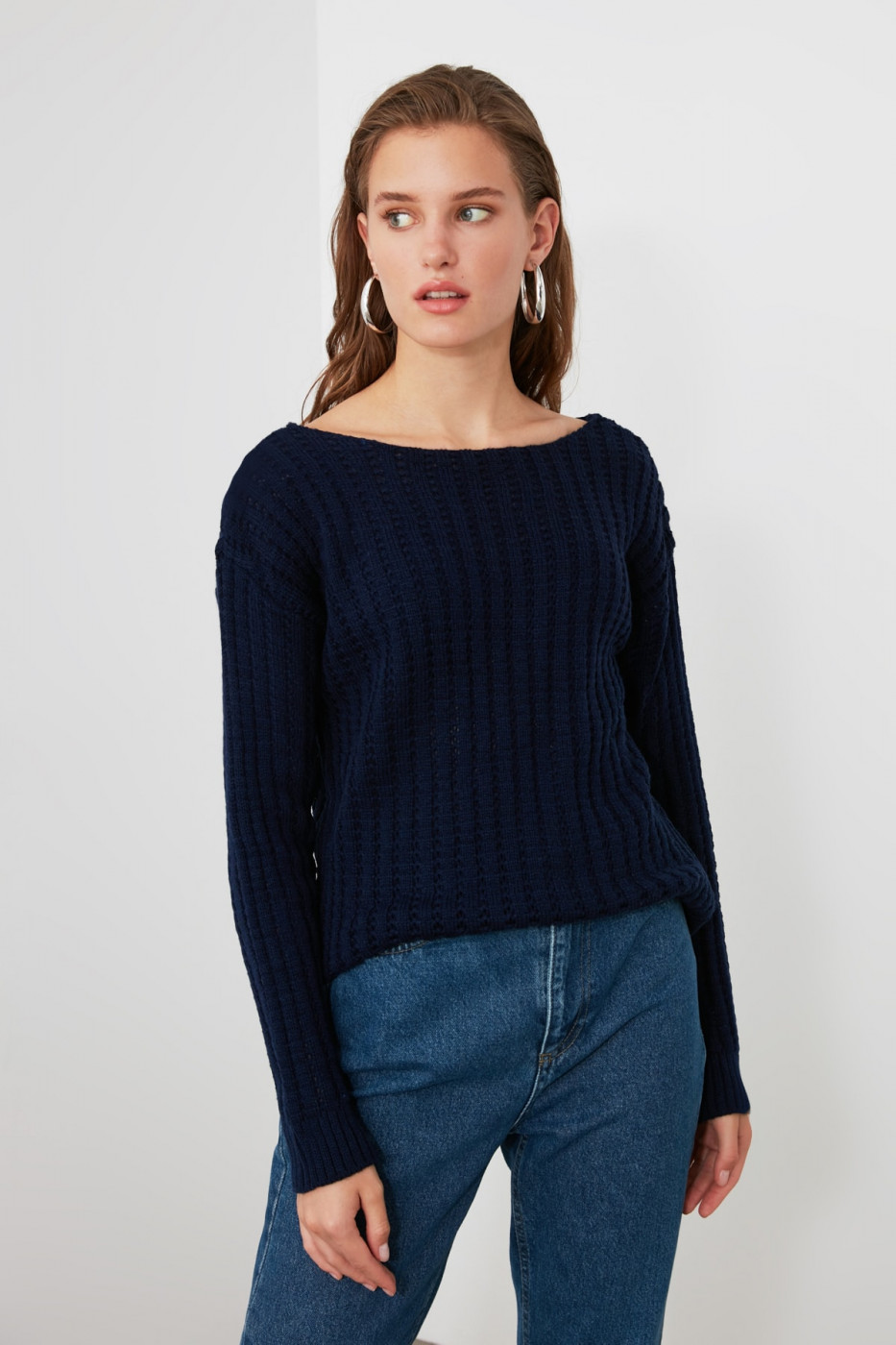 Trendyol Navy Knitting Detailed Knitwear Sweater