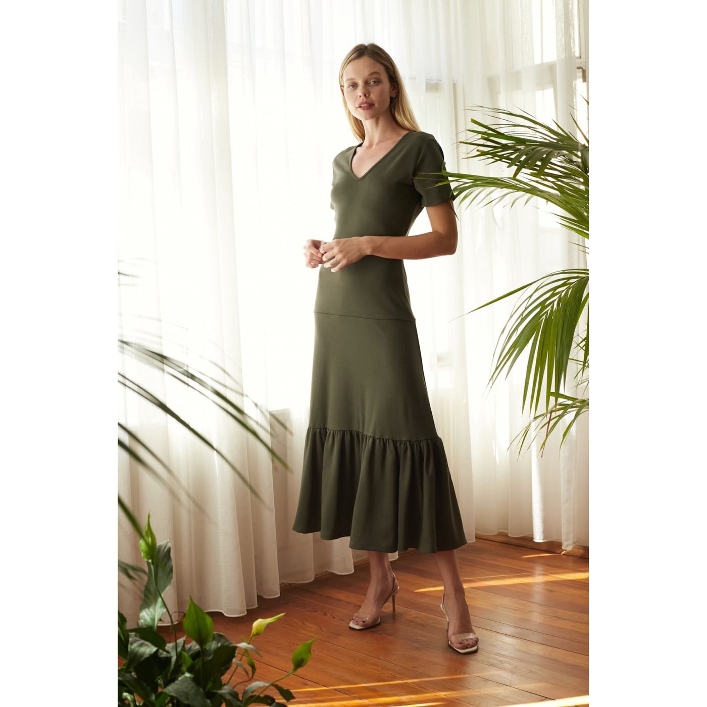 Trendyol Khaki Volan Knitted Dress