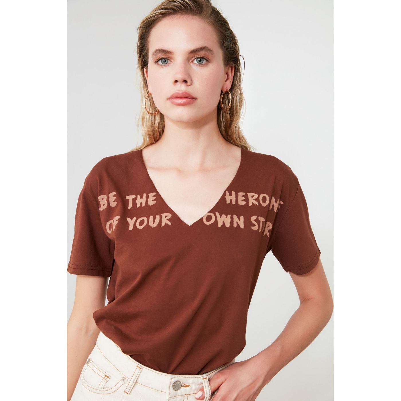 Trendyol Brown Printed Semi-Fitted Knitted Shirt