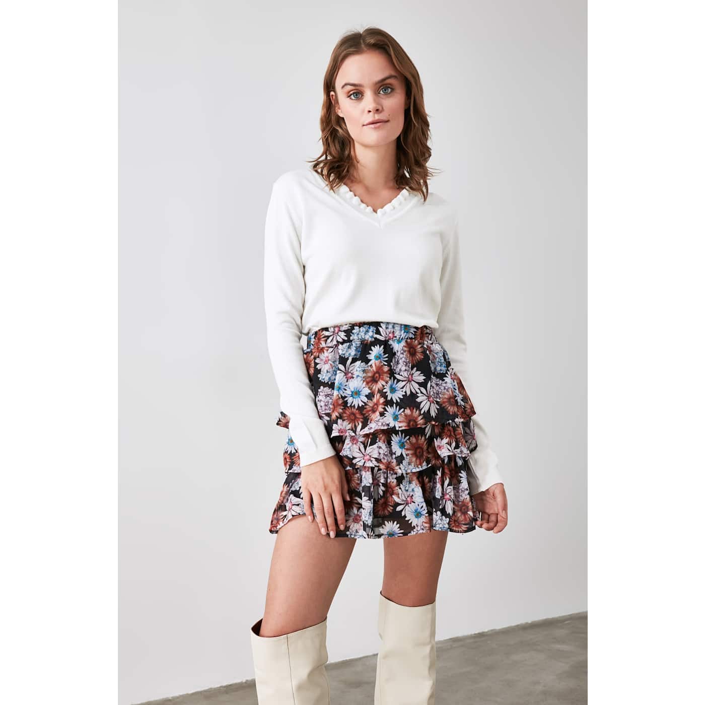 Trendyol Multicolored Floral Tassel Skirt