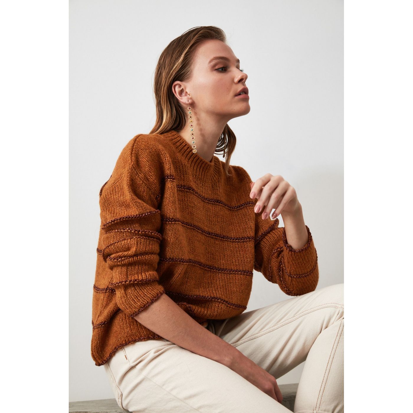 Trendyol Mustard Lurexli Knit Sweater