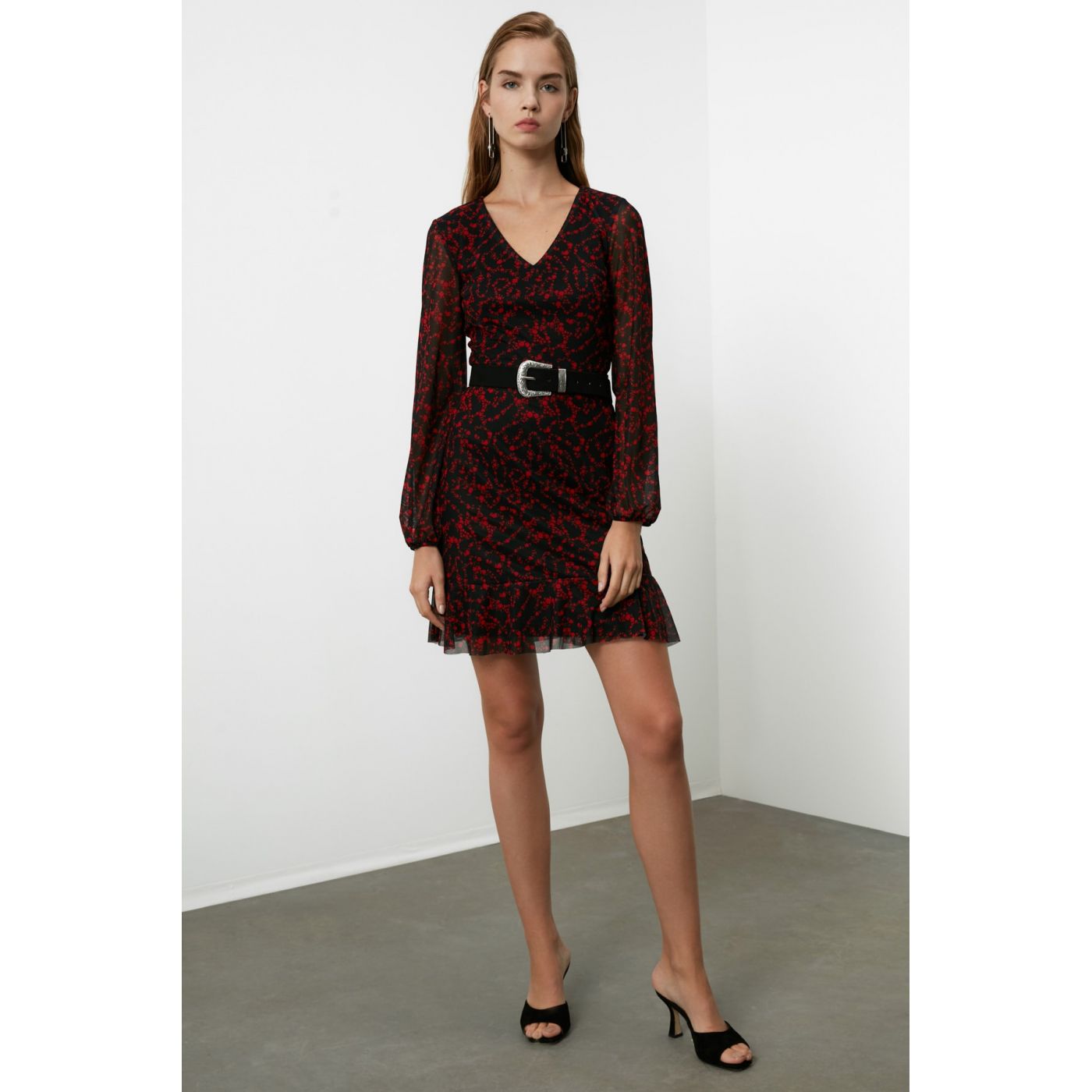 Trendyol Black Tulle Knitted Dress