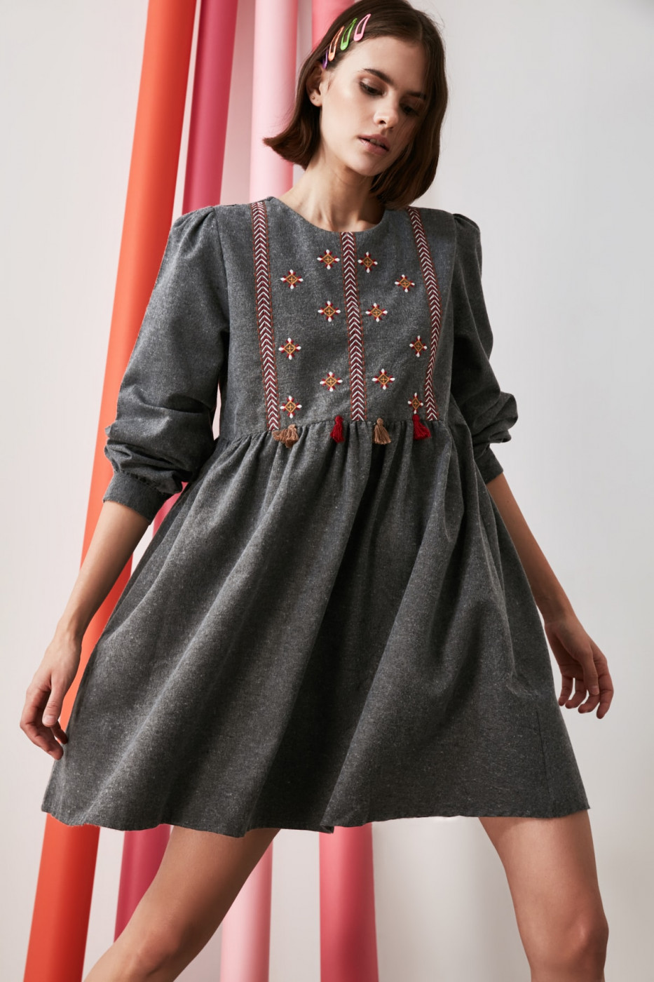 Trendyol Anthracite Embroidered Dress