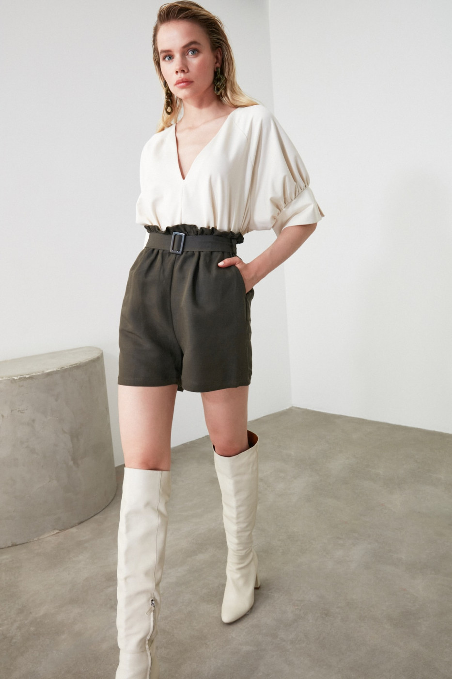 Trendyol Khaki Striped Shorts & Bermuda