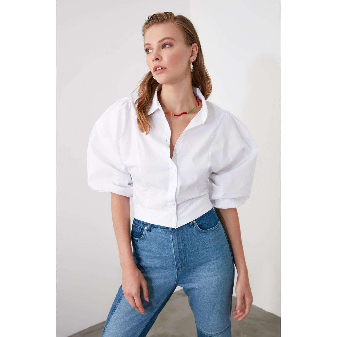 Trendyol White Shoulder Detailed Shirt