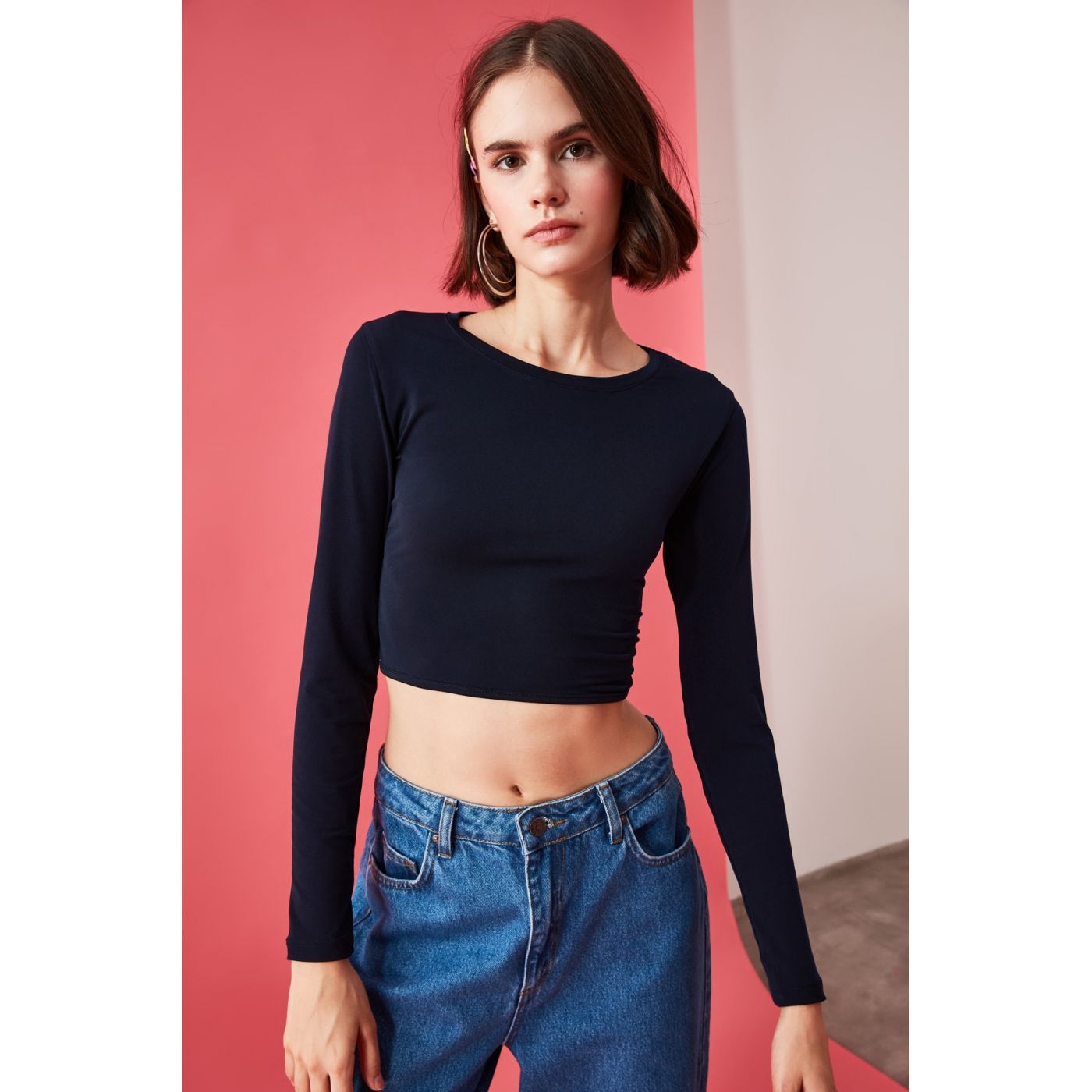 Trendyol Knitted Blouse with Navy Back Neckline