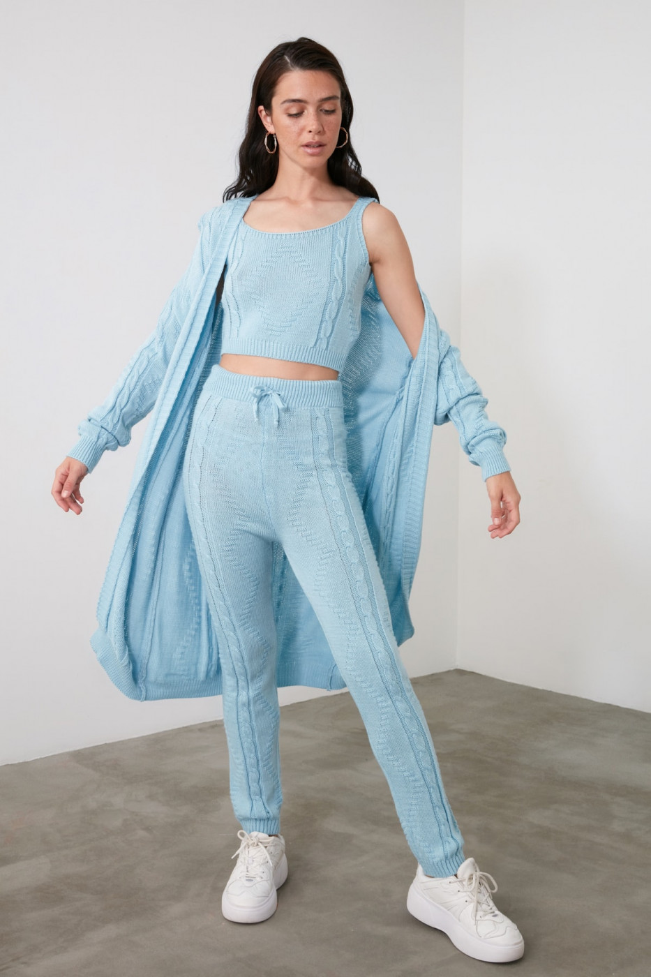 Trendyol Blue 3-Braid Detailed Knitwear Bottom-Top Suit