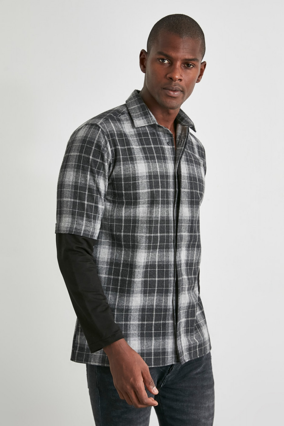 Trendyol Black Men Plaid Sleeve Detailed Regular Fit Shirt