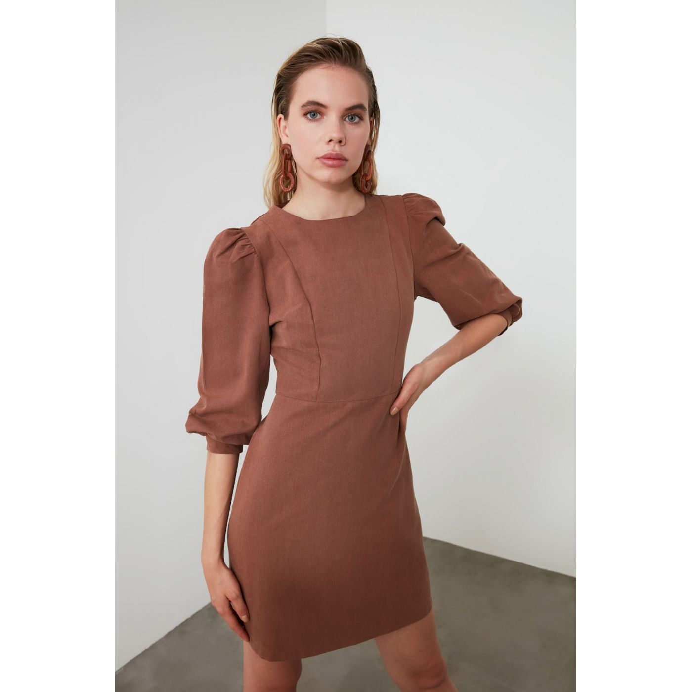 Trendyol Brown Sleeve Detailed Dress