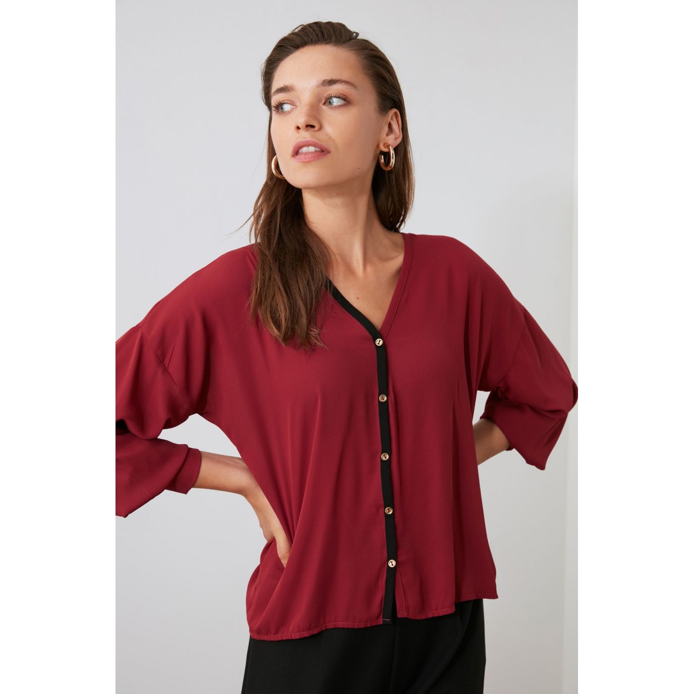Trendyol Burgundy Striped Shirt