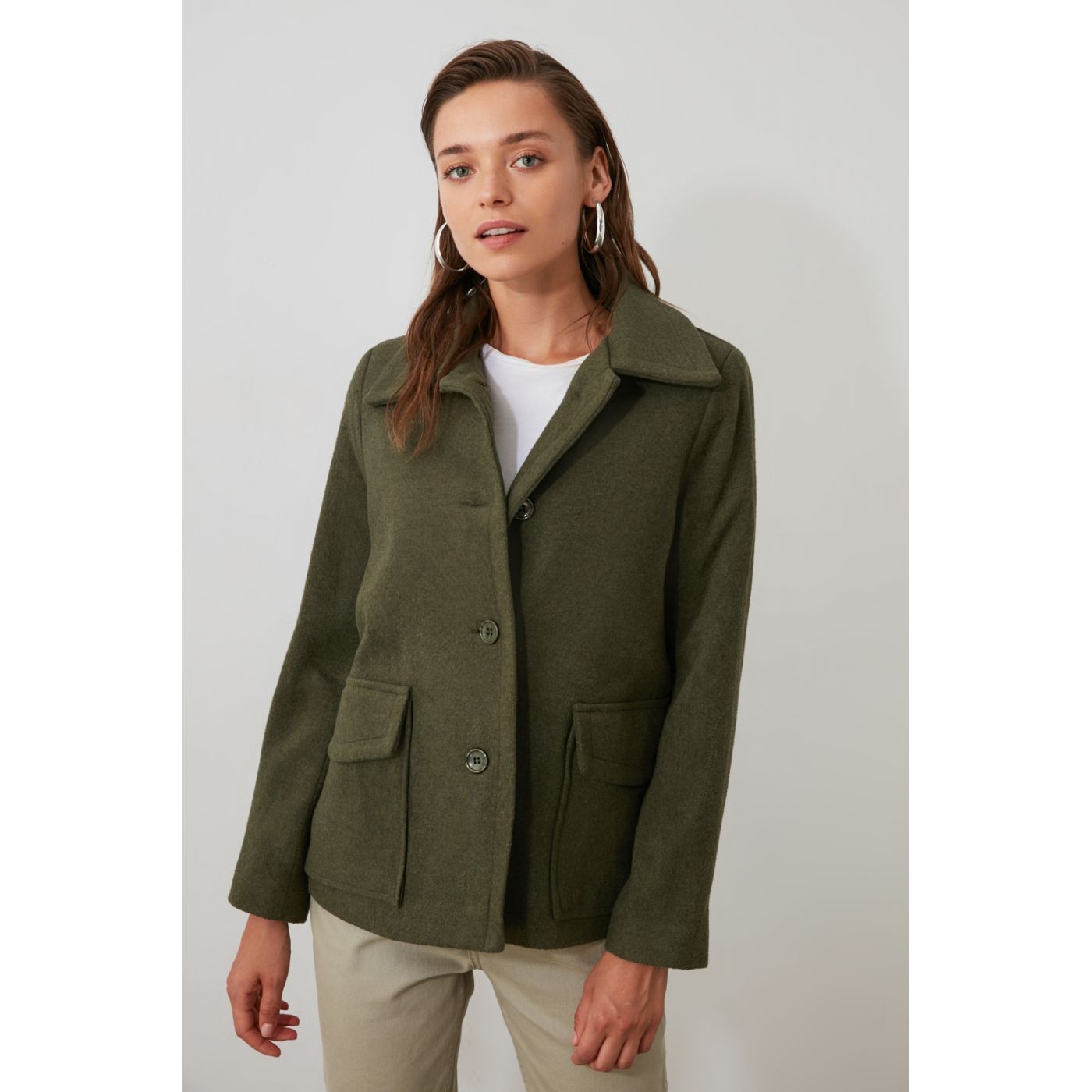 Trendyol Khaki Button Pocket Detailed Stamp Coat