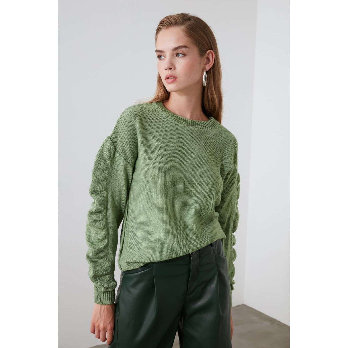 Trendyol Mint Arm Detailed Knitwear Sweater