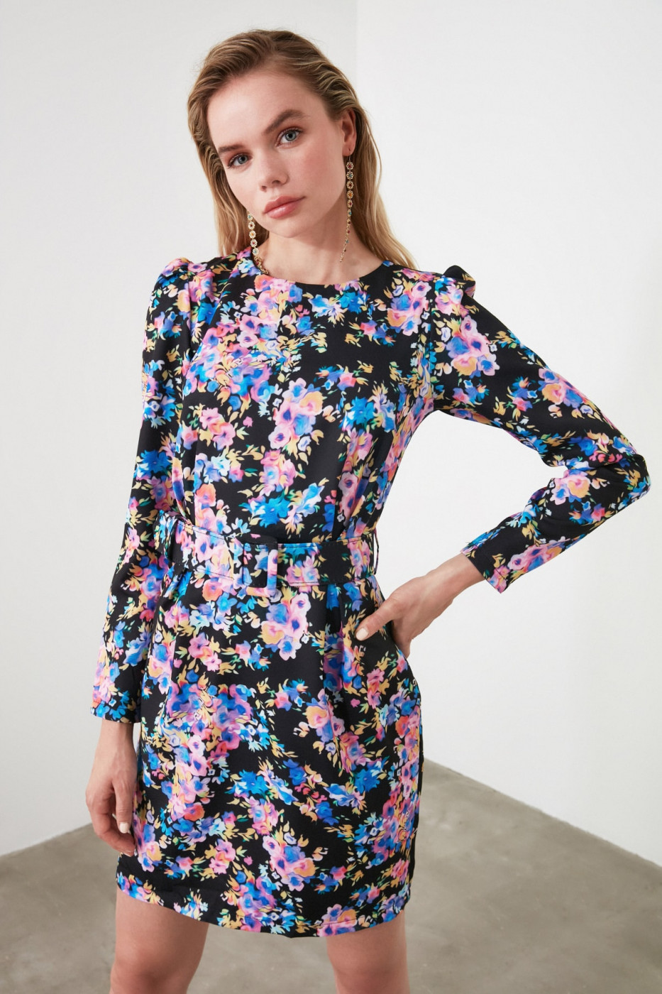 Trendyol Purple Patterned Belt Dress