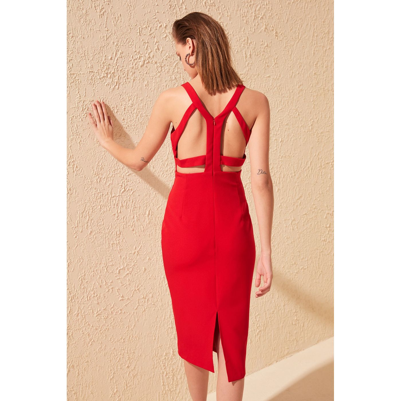 Trendyol Red Back Cleavage Detailed Dress