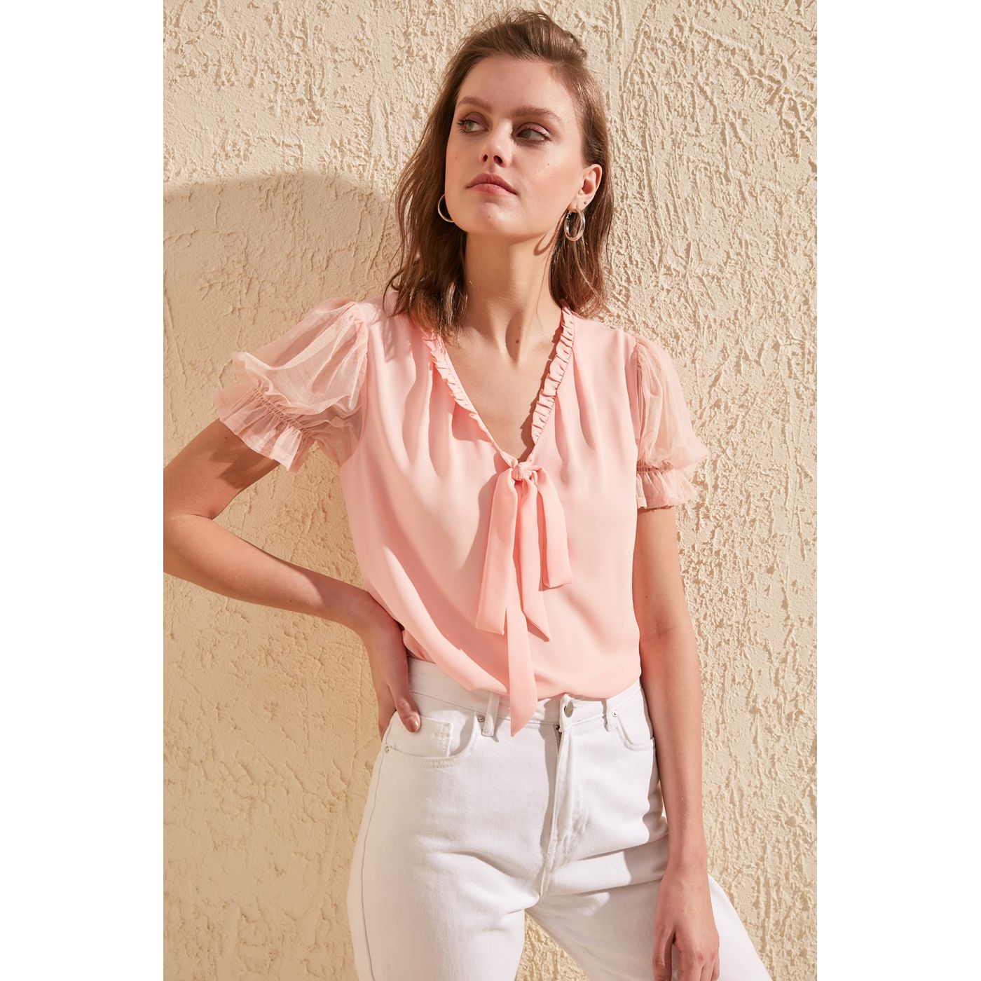 Trendyol Powder Collar Clamping Detailed Blouse