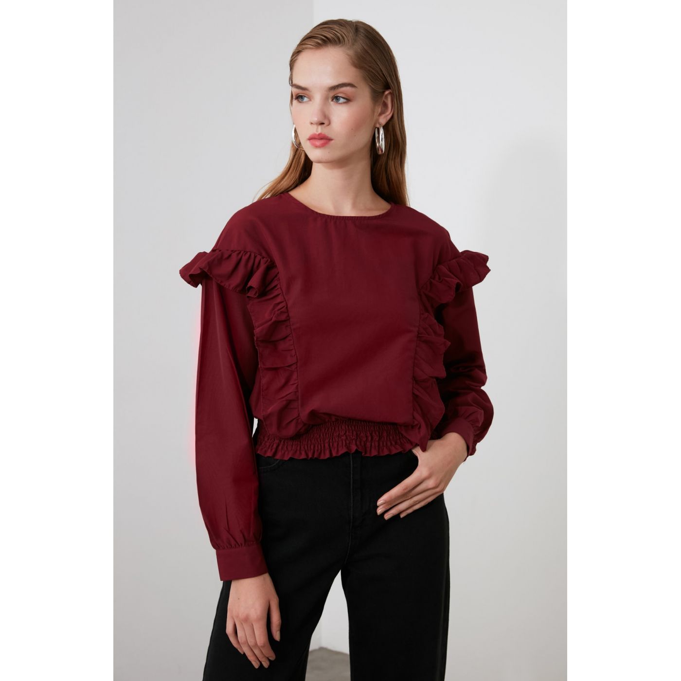 Trendyol Burgundy Ruffly Blouse