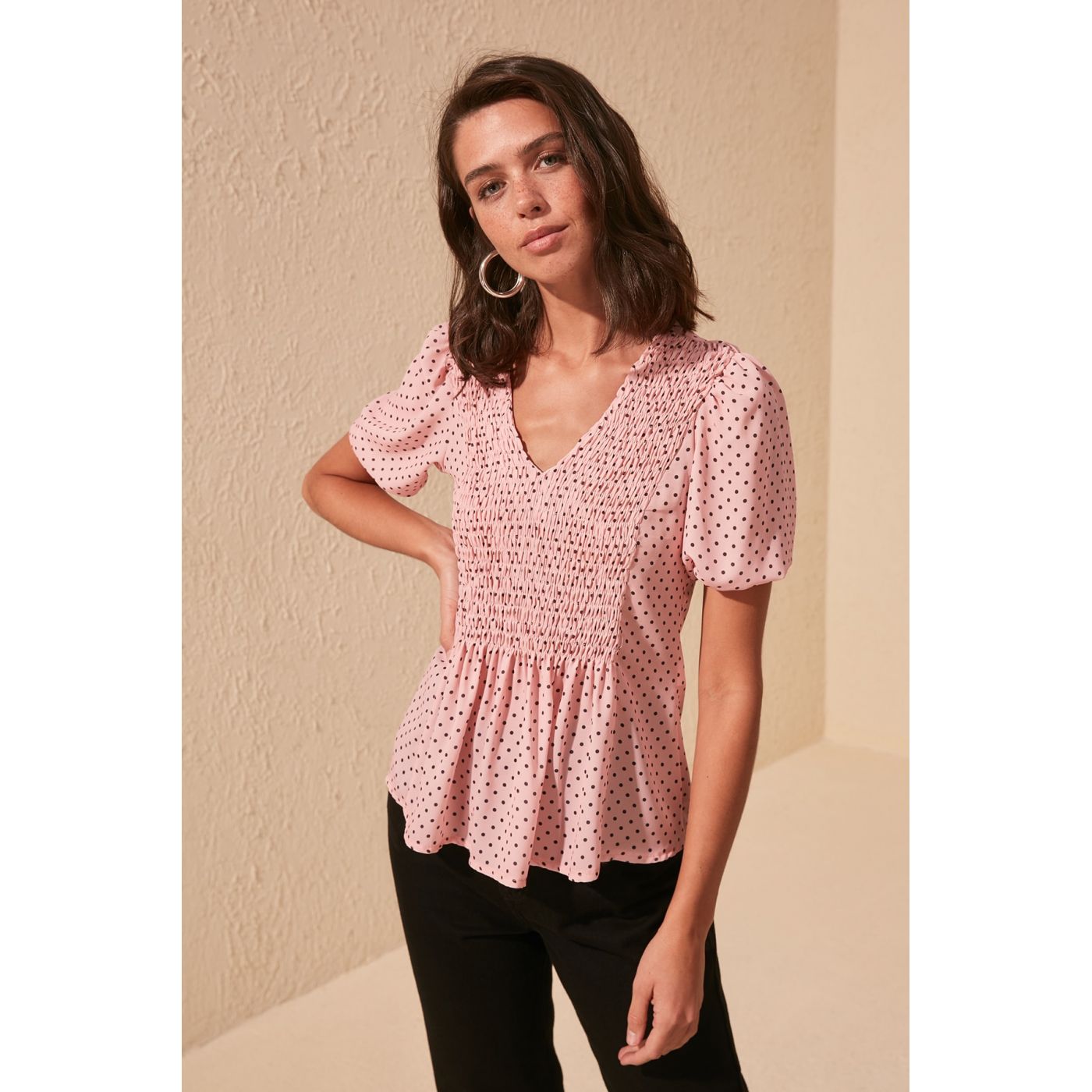 Trendyol Peplum Blouse with Pink Polka Dot