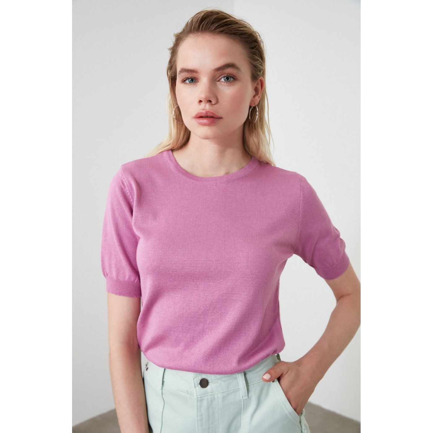 Trendyol Lila Bicycle Collar Short Sleeve Knit Wearer Sweater