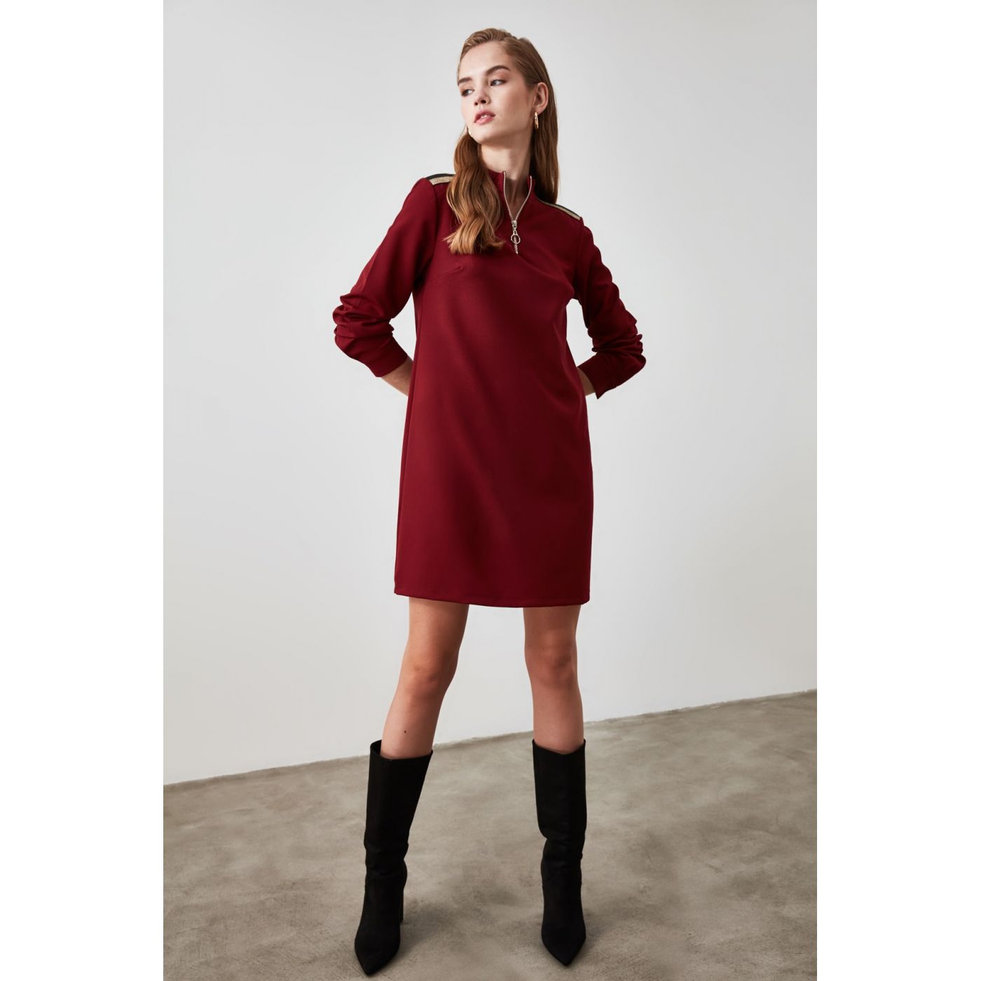 Trendyol Burgundy Zipper Detailed Dress