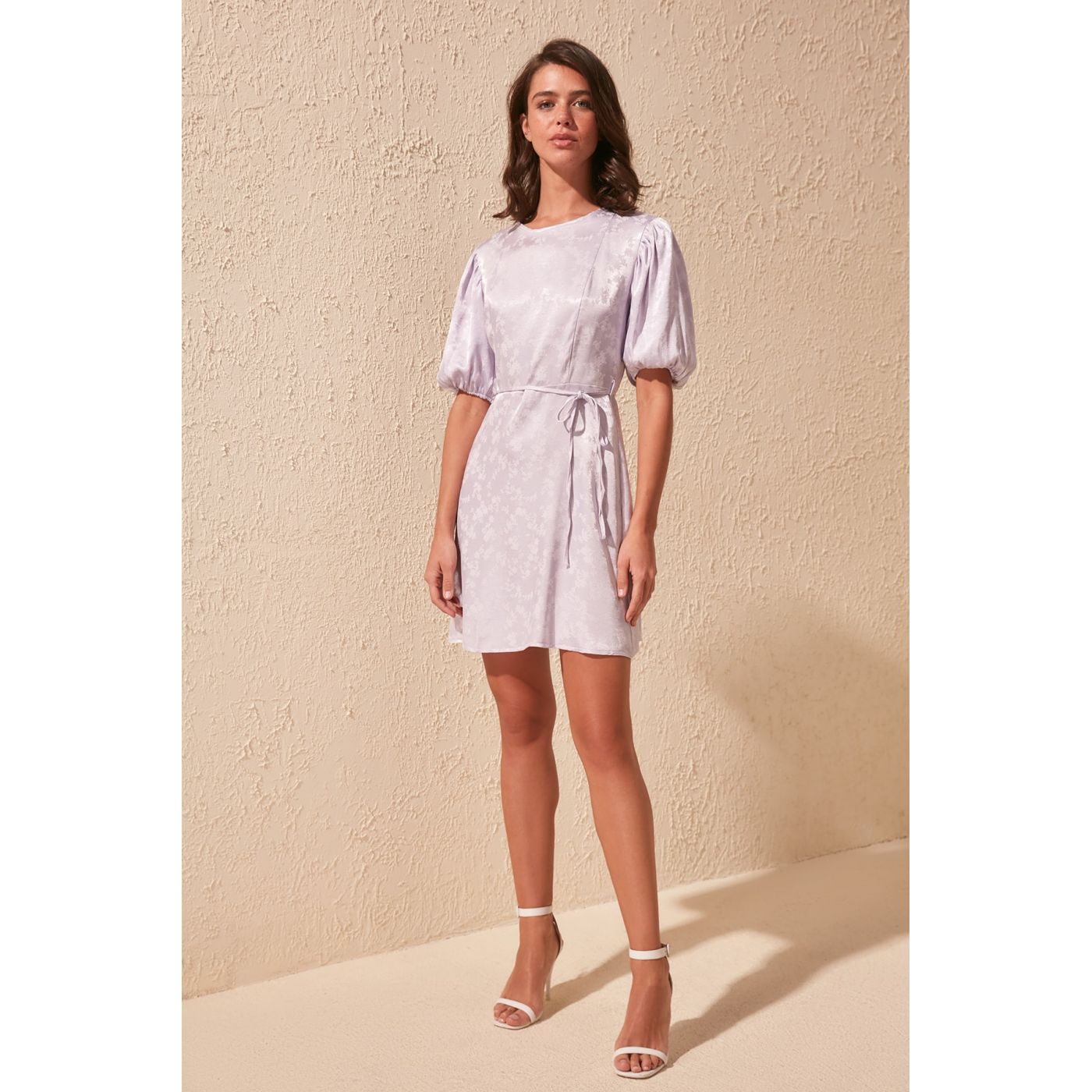 Trendyol Lila Belted Jacquard Dress