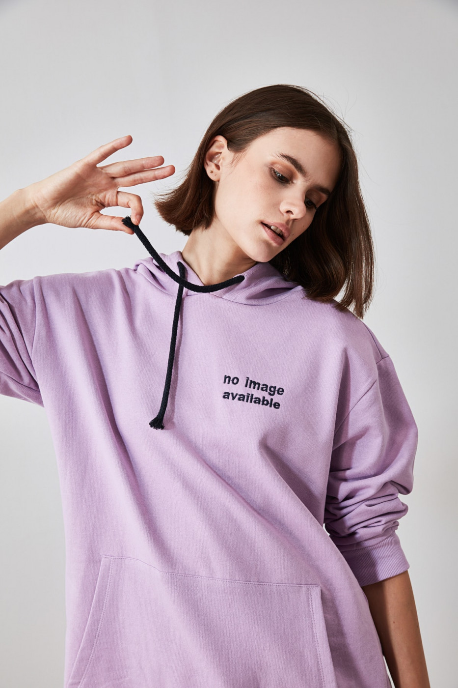 Trendyol Lila Printed Hooded Boyfriend Knitted Sweatshirt