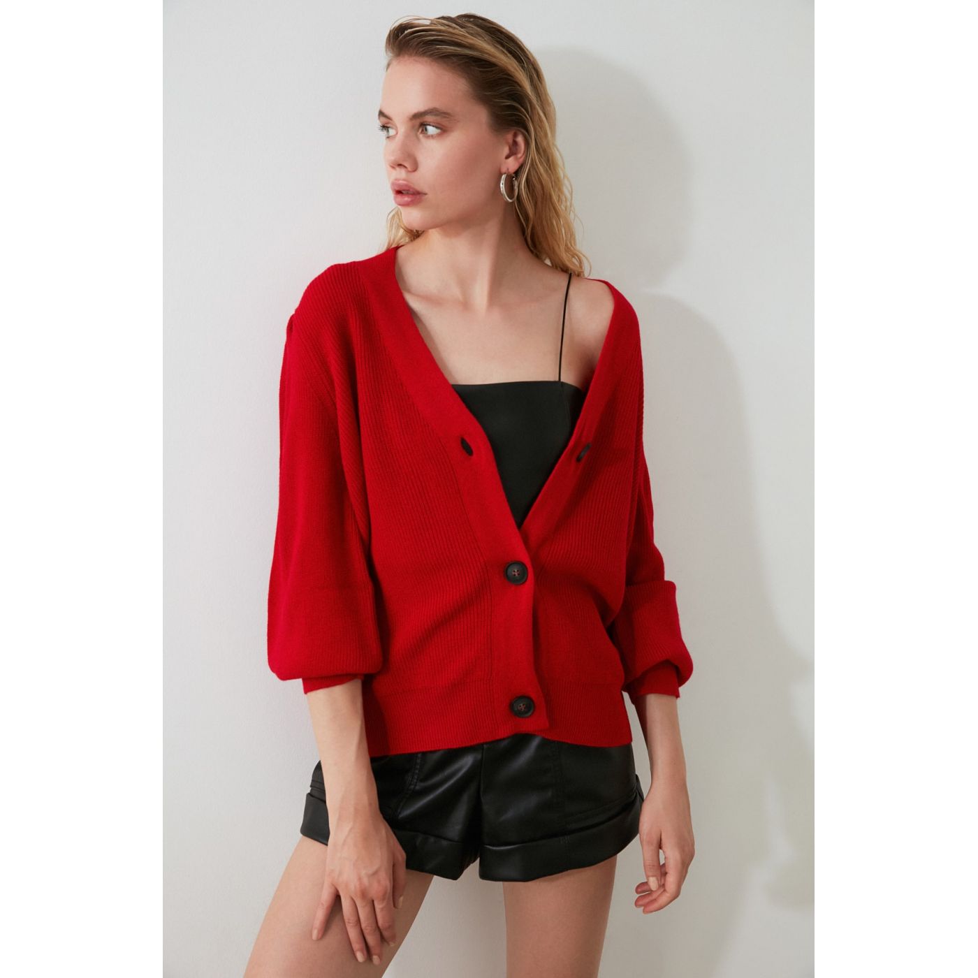 Trendyol Red Button KnitWear Cardigan