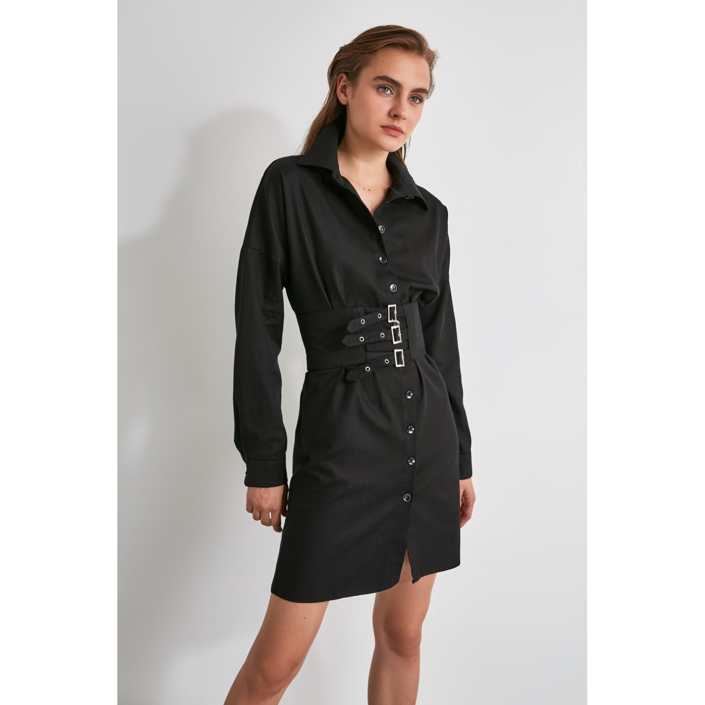 Trendyol Black BeltEd Shirt Dress
