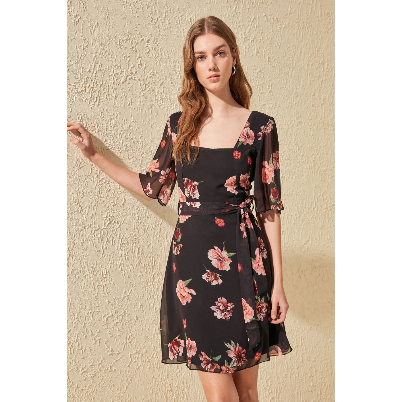 Trendyol Black Belted Patterned Dress