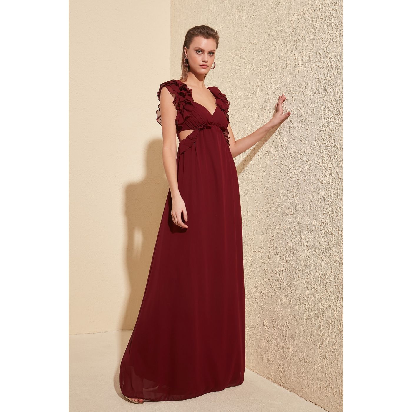 Trendyol Burgundy Shoulder Detailed Evening Dress & Graduation Dress
