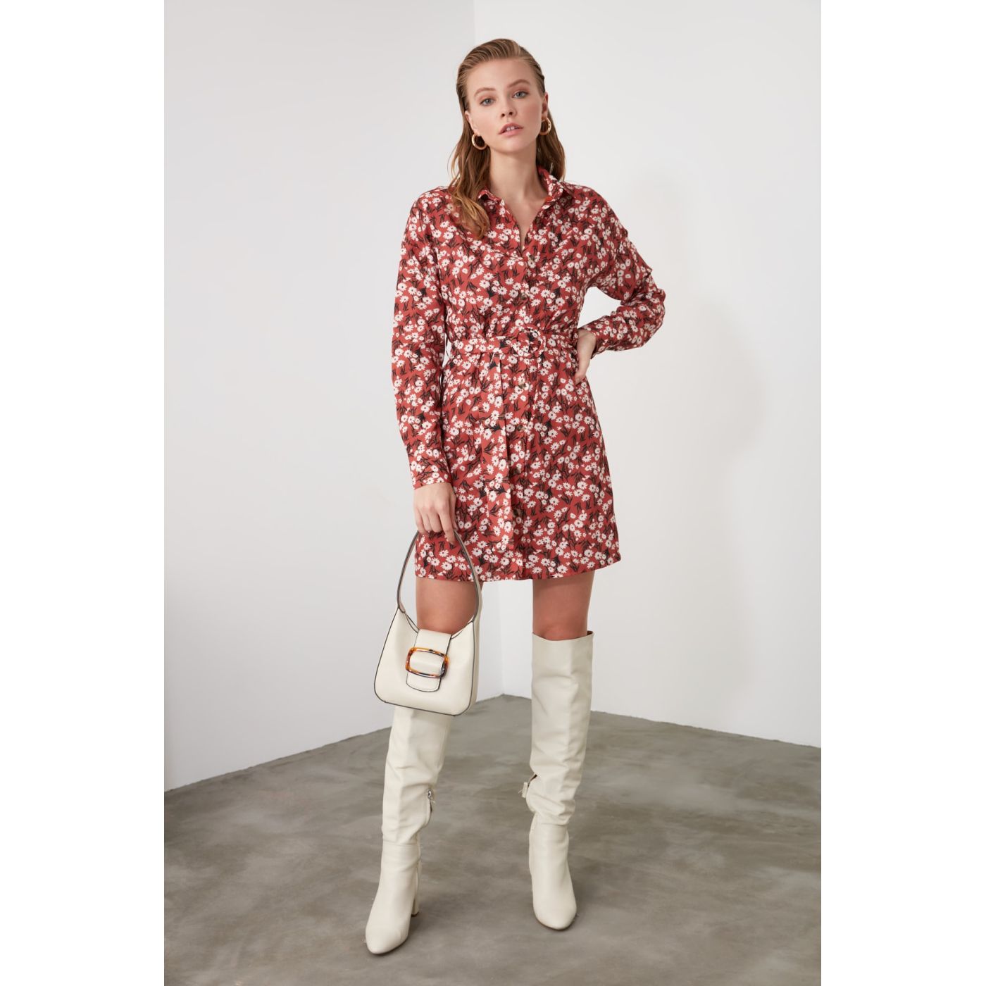 Trendyol MultiColored Belt Floral Pattern Dress