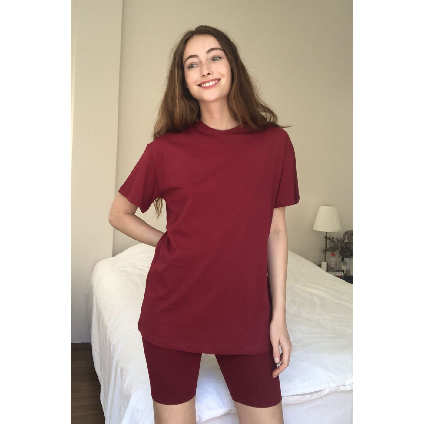 Trendyol Burgundy Biker Tights - Boyfriend Tshirt Knitted Pyjamas Kit