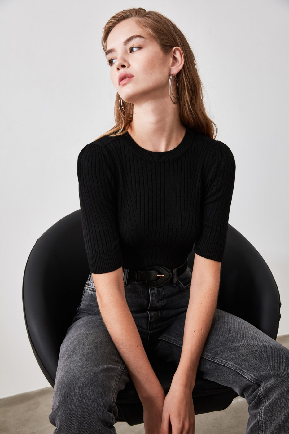 Trendyol Black Short Sleeve Knit Sweater
