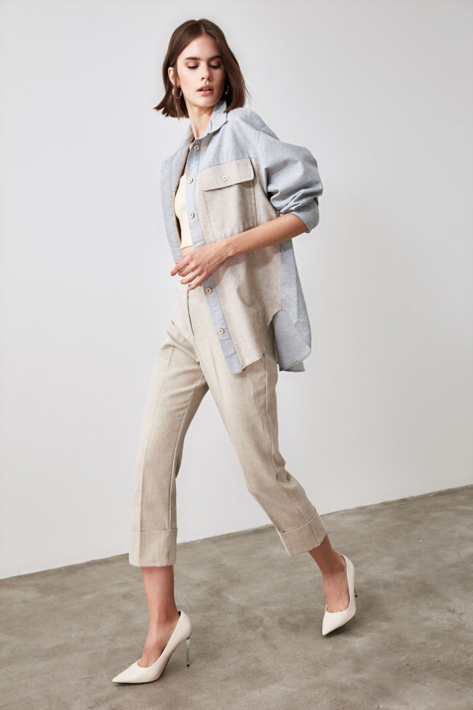 Trendyol Beige Curled Legs Pants