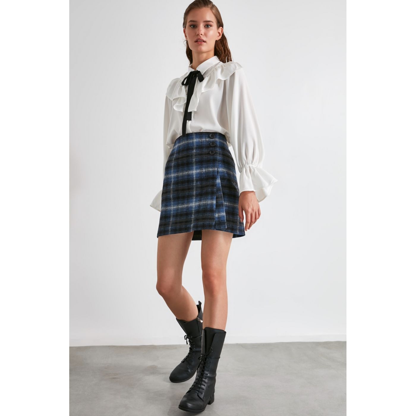 Trendyol Multi-Color Button Detailed Plaid Skirt
