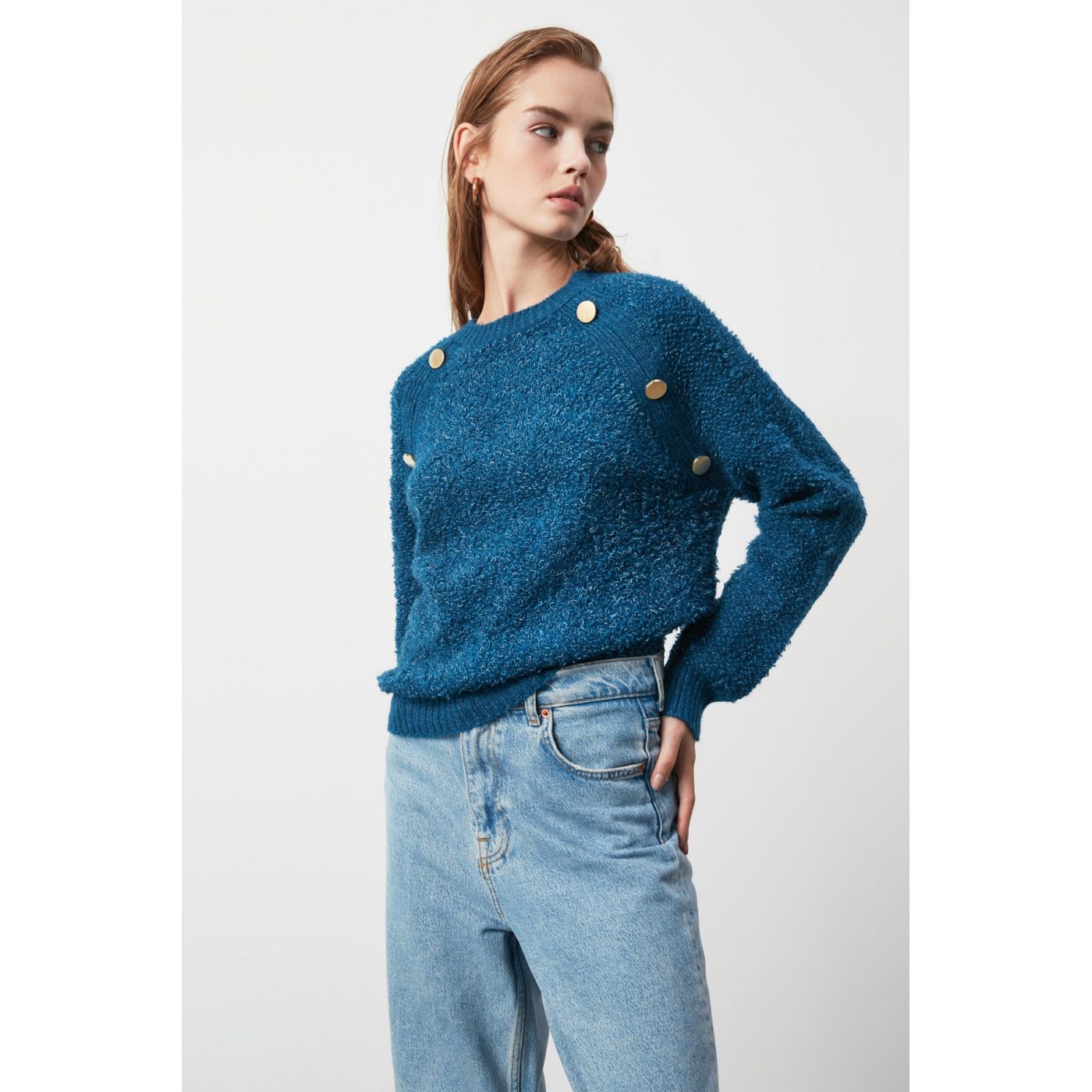Trendyol Oil Button Detailed Knitwear Sweater