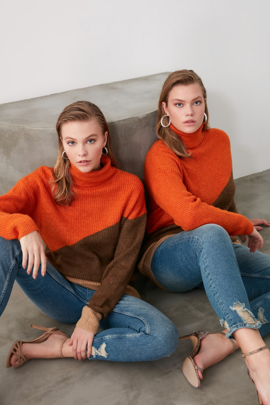 Trendyol Orange Block Detailed Knitwear Sweater
