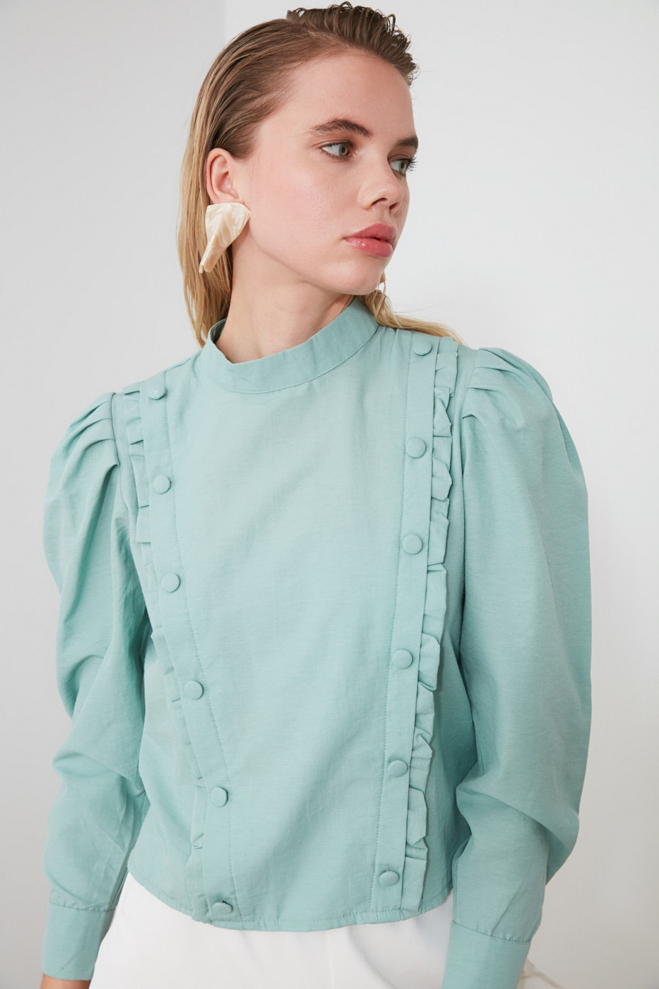 Trendyol Mint Frilled Blouse
