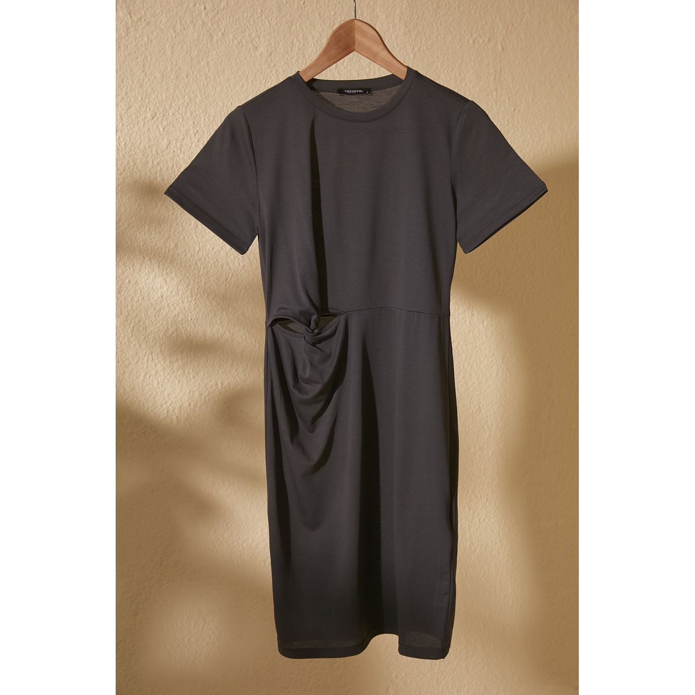 Trendyol Anthracite Knot Detailed Mini Knitting Dress