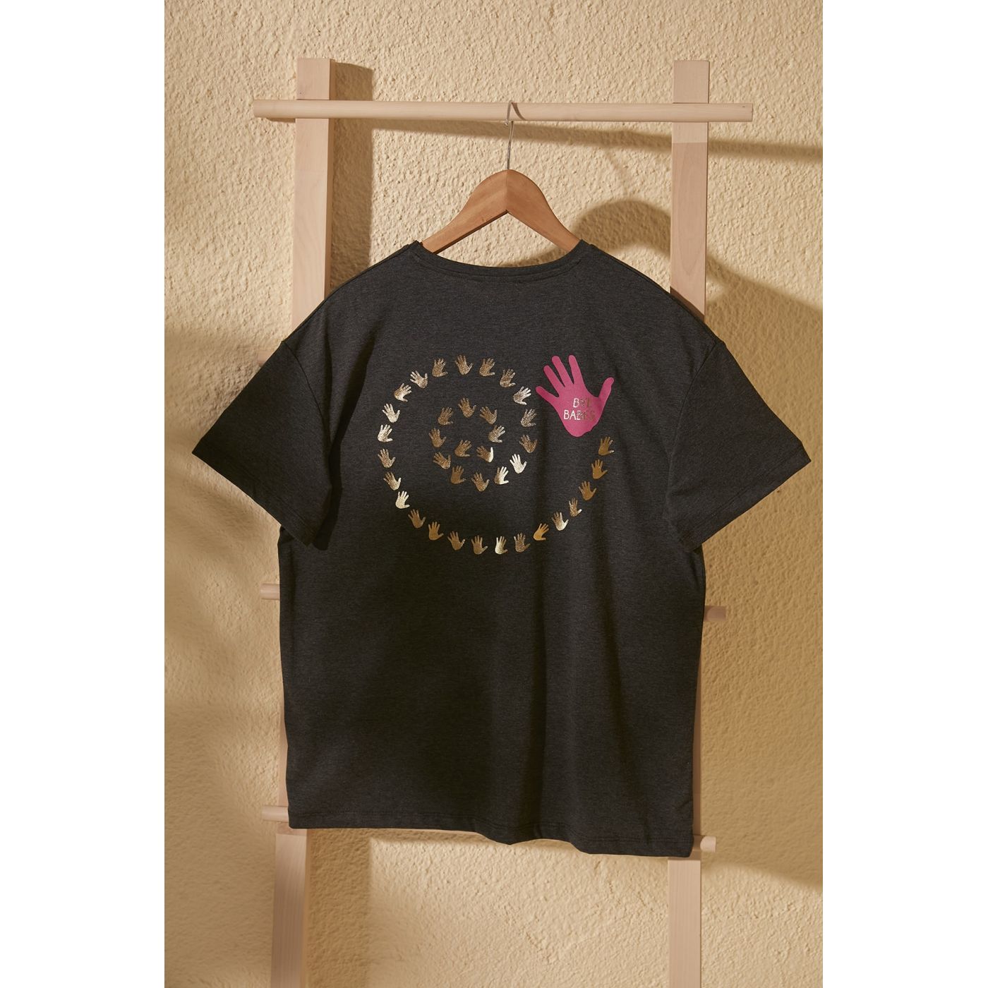 Trendyol Anthracite Back Printed Boyfriend Knitted T-Shirt