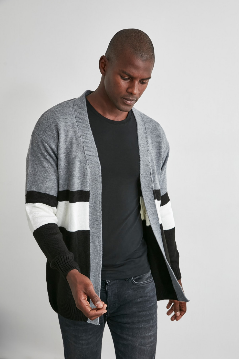 Trendyol Black Men's Paneled Knitwear Cardigan