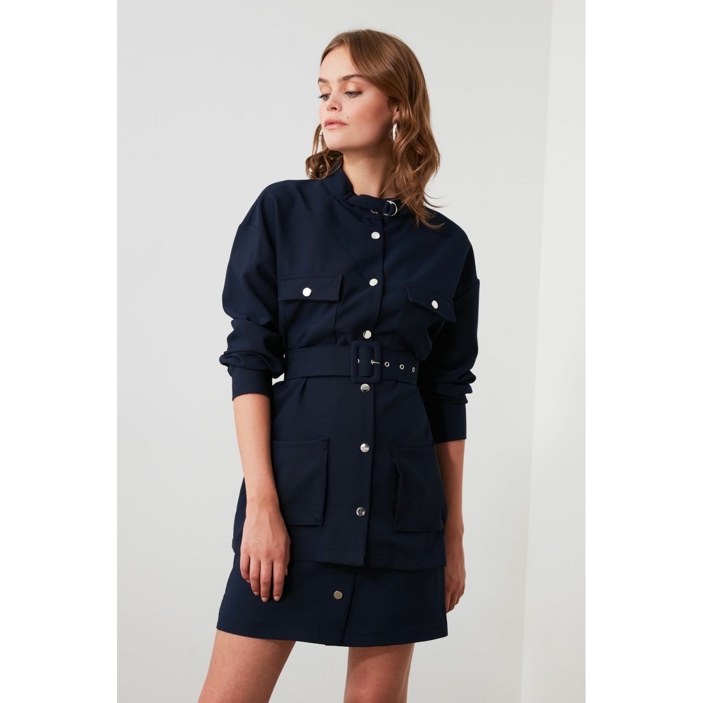 Trendyol Navy Pocket Detailed Shirt