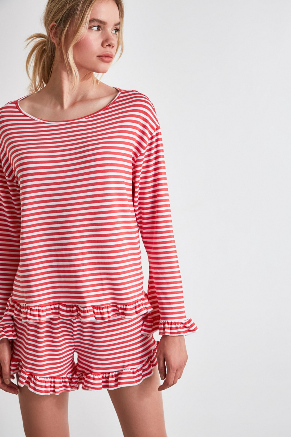 Trendyol Peach Striped Knitted Pajama Set