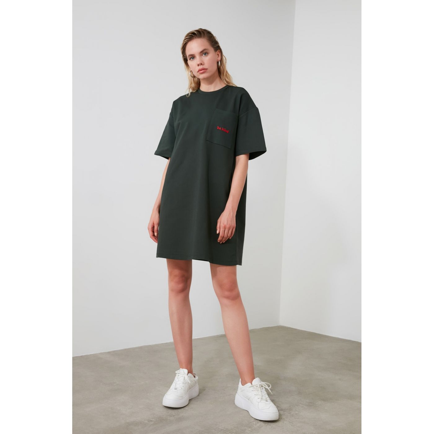 Trendyol Khaki Embroidered Mini Knitting Dress