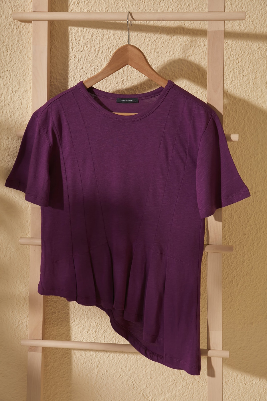 Trendyol Asymmetric Knitting Blouse with Purple Battery