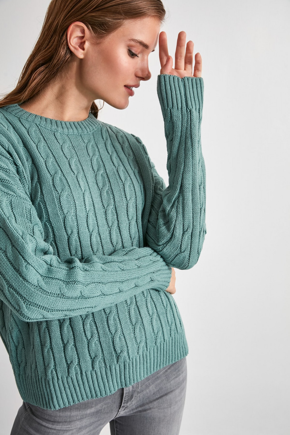 Trendyol Mint Hair Braid Detailed Bicycle Collar Knit Sweater