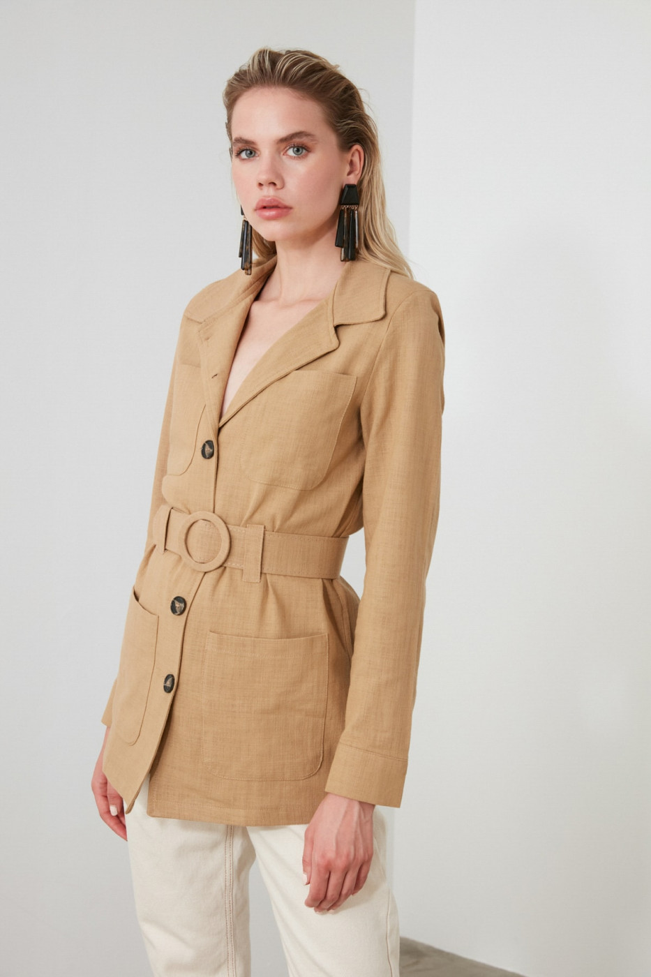 Trendyol Camel Belt Detailed Jacket