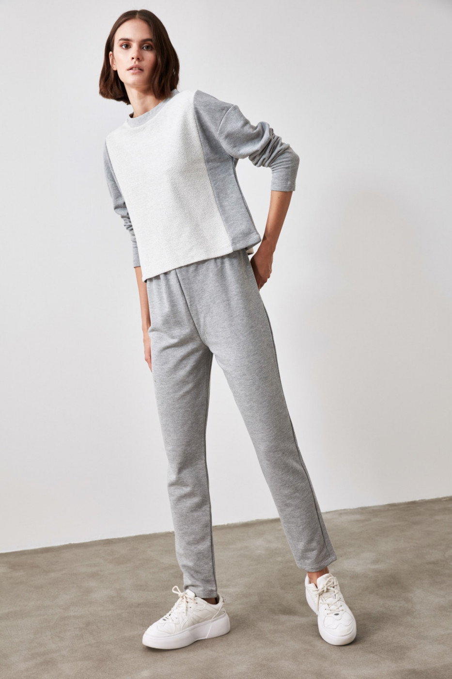 Trendyol Grey Blocked Knitted Bottom-Top Tool