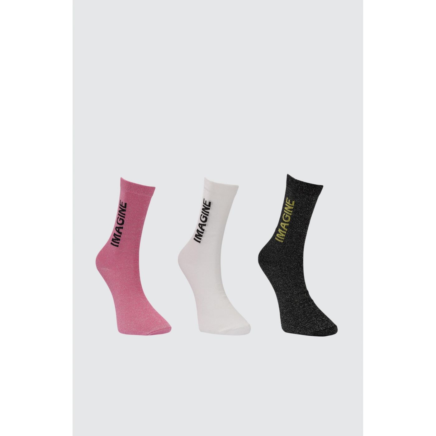 Trendyol Multicolor slogan 3 Pack Glitter Knitted Socks