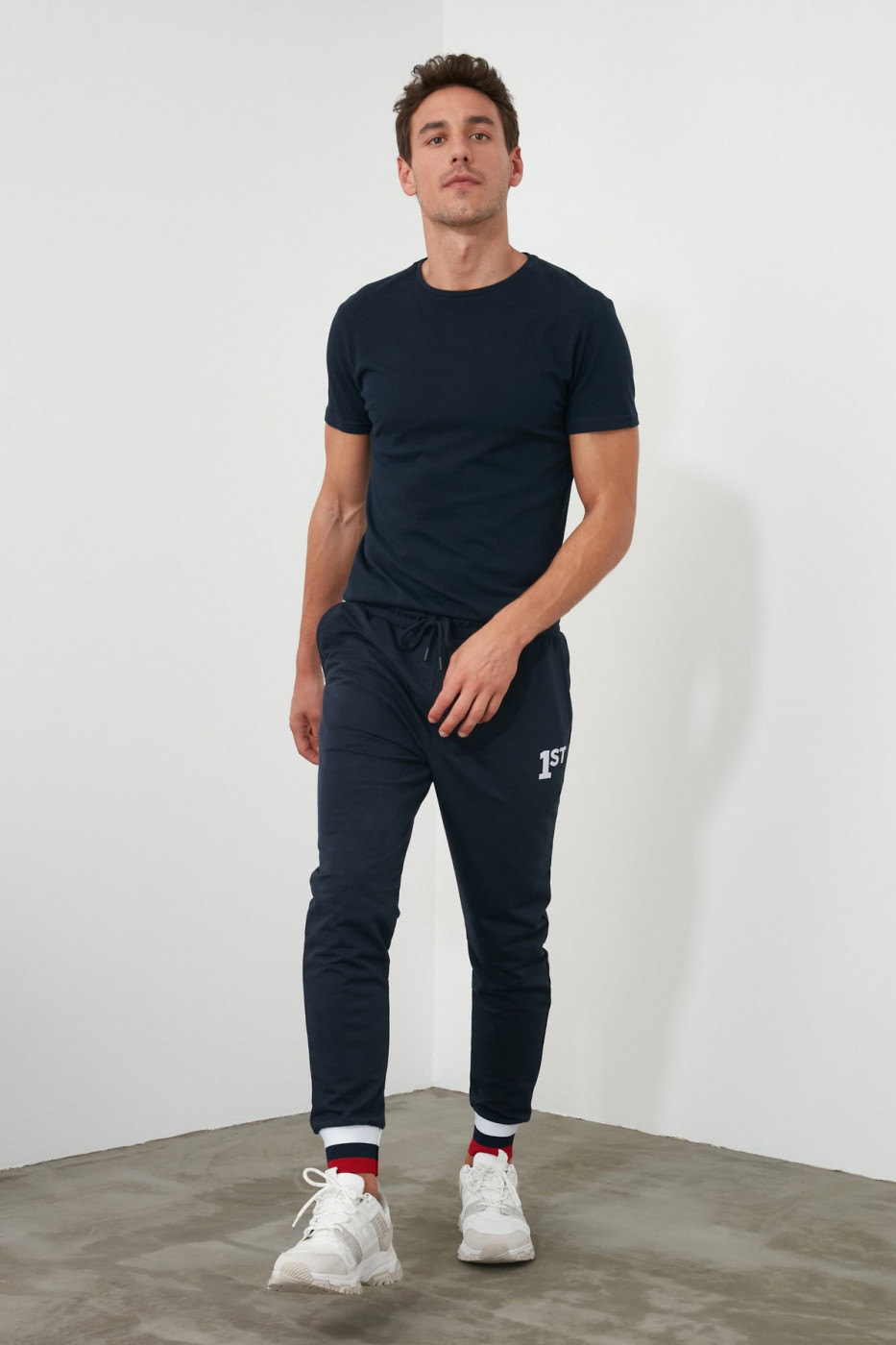 Trendyol Navy Printed Leg Detailed Men's Tracksuit bottom