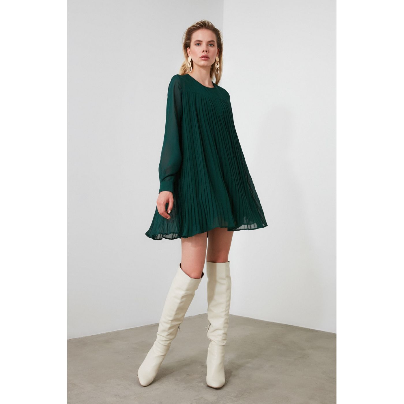 Trendyol Green Pliseli Dress